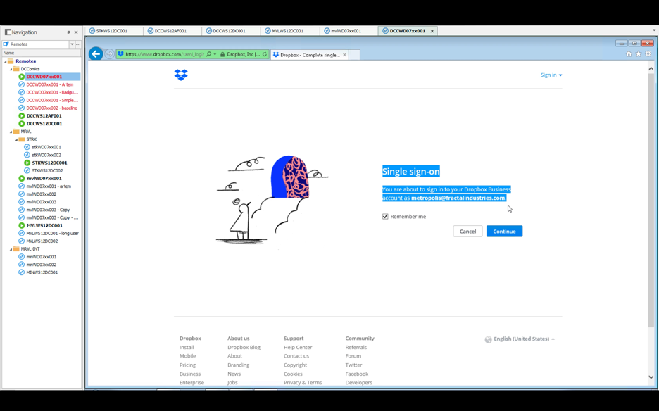 Dropbox login screen