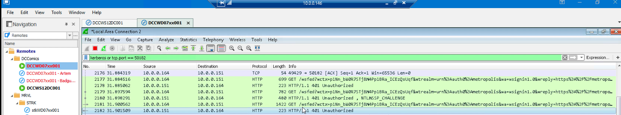 GT attack Wireshark unauthorized error