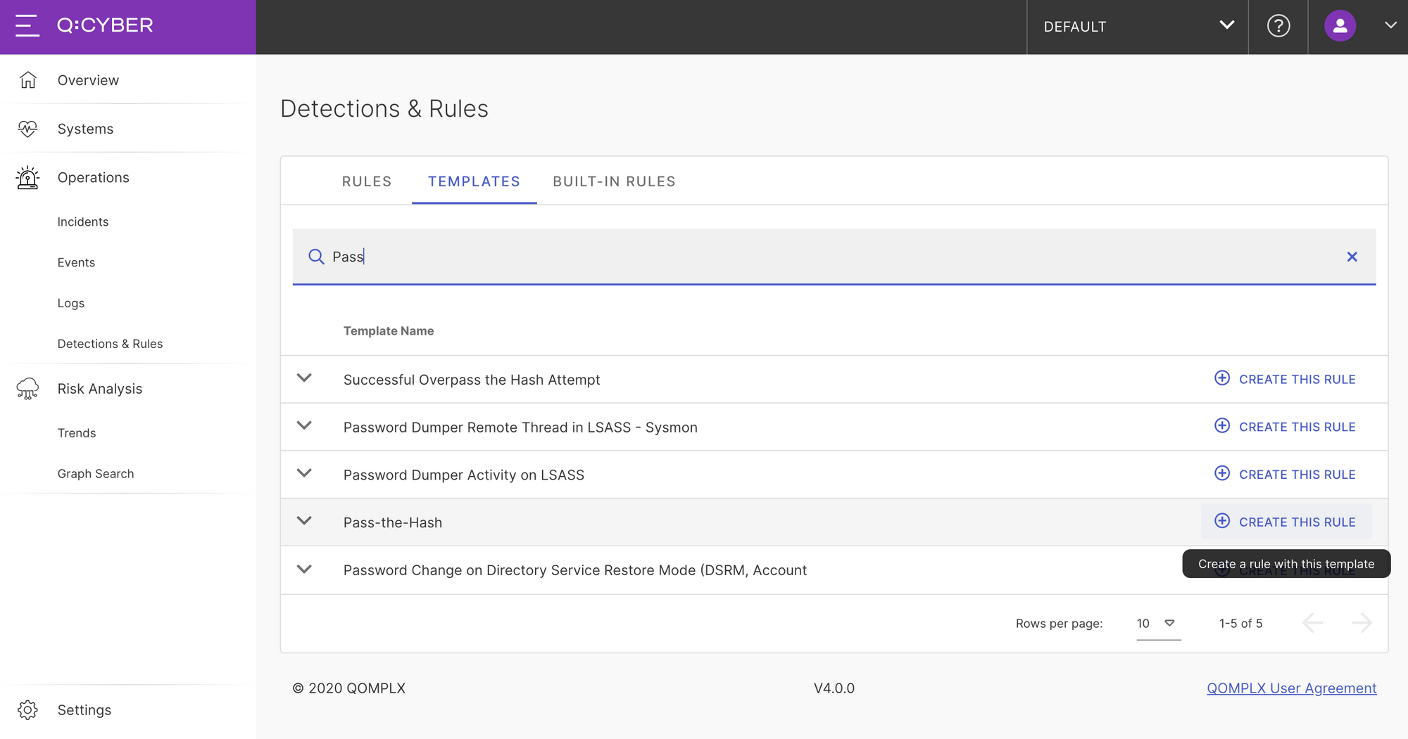 Q:Cyber Detections and Rules Screen