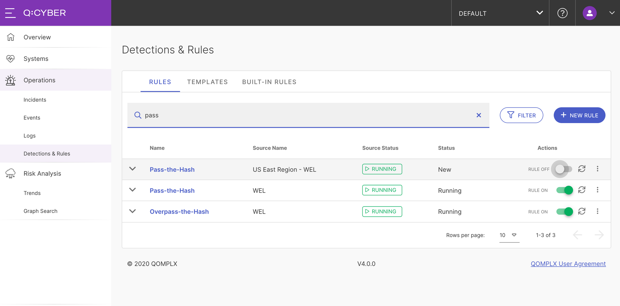 Q:Cyber Detections & rules screen