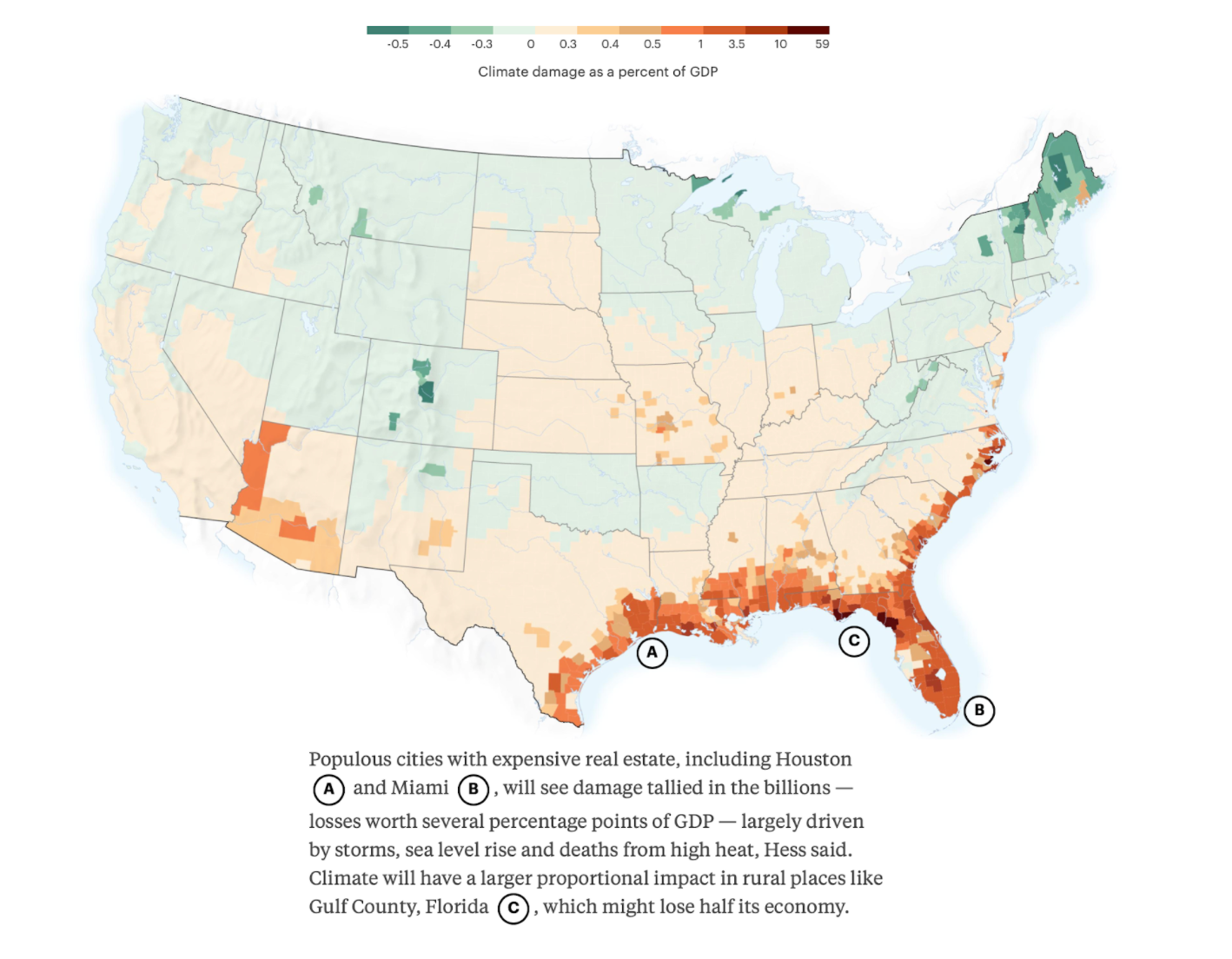 Map of climate change in the united states