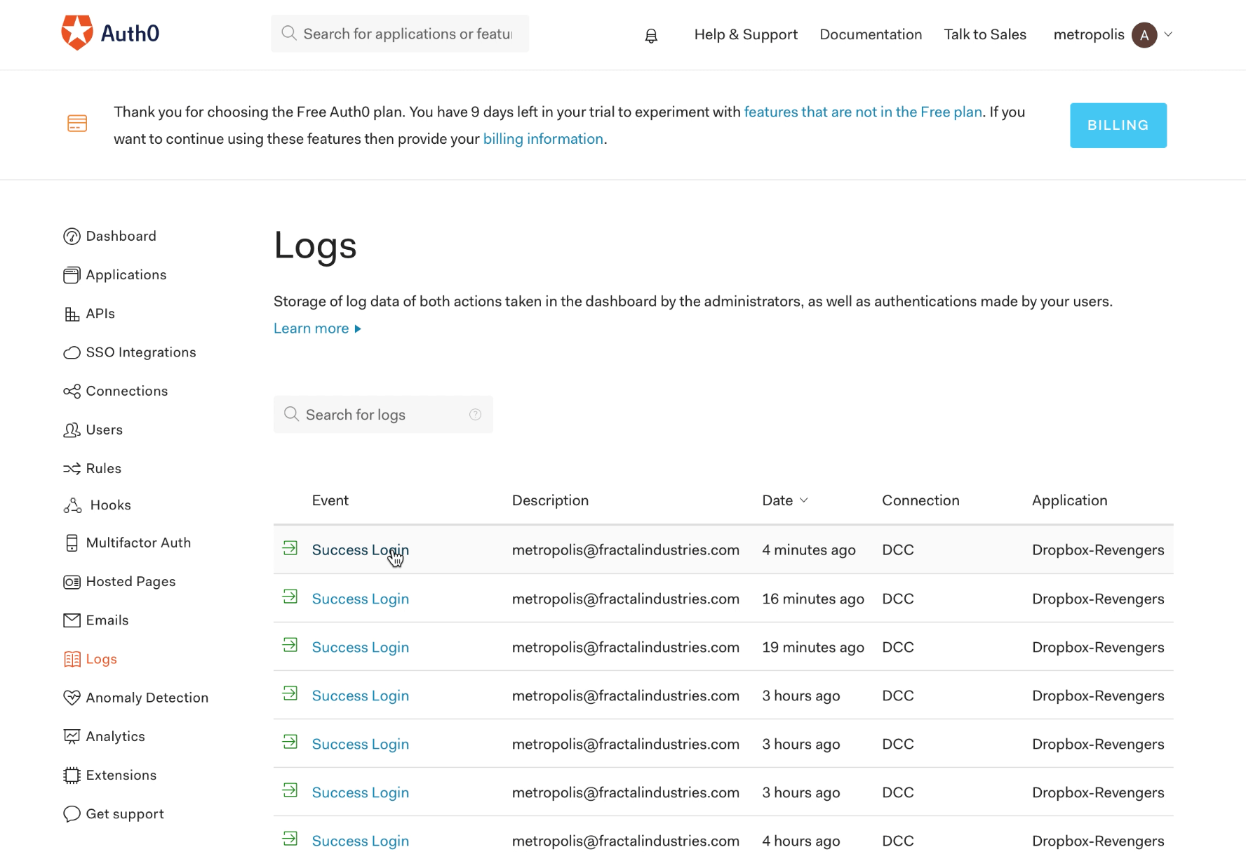 Auth0 full log comparison