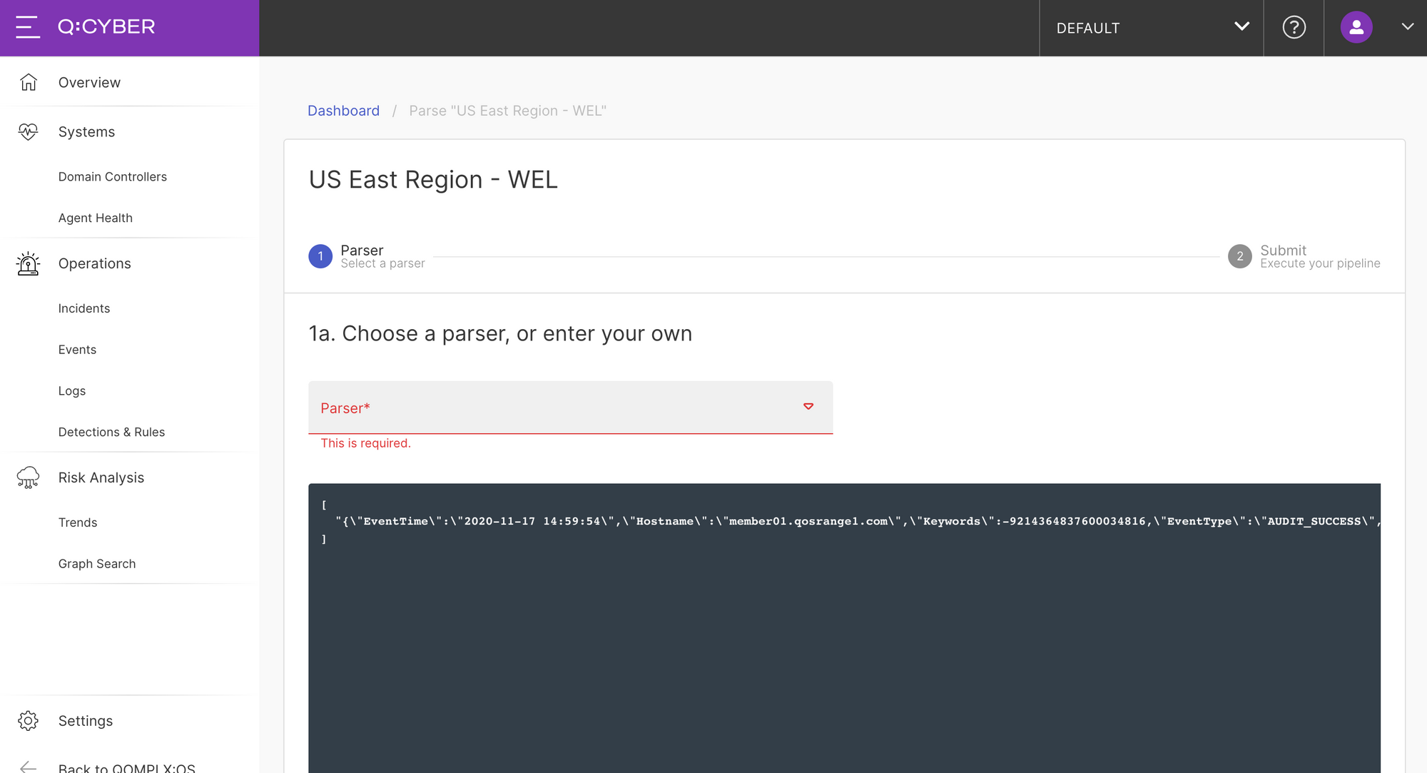 Q:CYBER Parser Workflow Screen