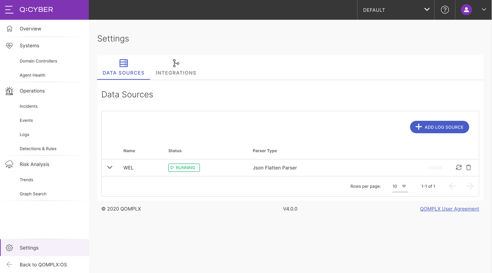 Q:CYBER Data Sources Setup Page Screen