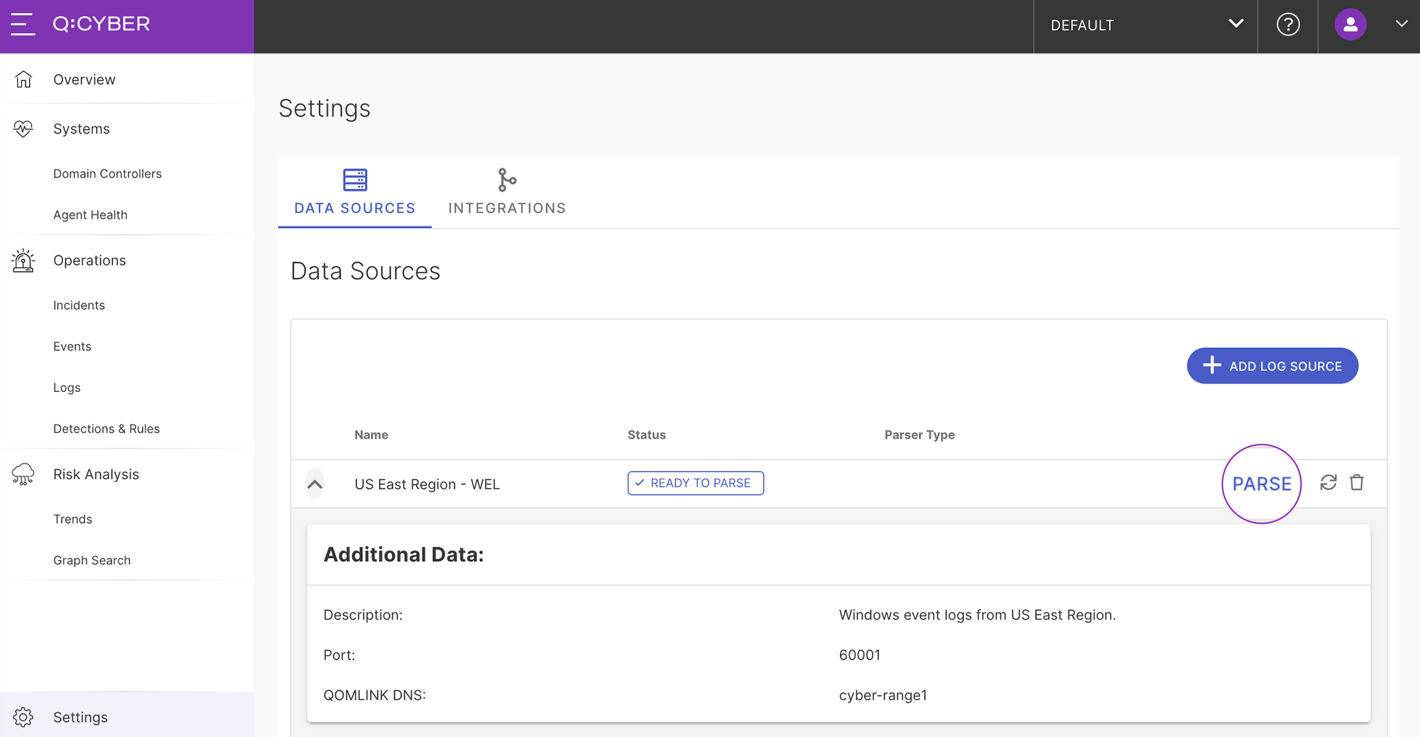 Configuring parsing in Q:CYBER Screen Shot